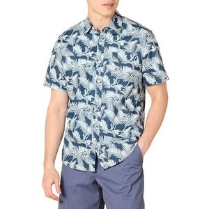 Amazon Essentials Heren bedrukt overhemd korte mouwen slim fit marineblauw palmblad patroon XS