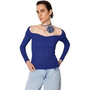 Trendyol Pull basique en tricot pour femme Coupe ajustée, Sax., S