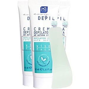 Easy Depil 3 stuks gezichtshaarcrème (spikkels, wanghaar, kin, wenkbrauwen) 50 ml, snel en eenvoudig te bedienen, effectief, veilig, met verzachtende plantaardige eiwitten, geur