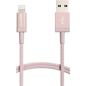 Amazon Basics USB-A naar Lightning oplaadkabel, nylon gevlochten kabel, MFi-gecertificeerde oplader voor iPhone 14/13/12/11/X/Xs/Pro/Pro Max/Plus/iPad, 91 cm, roségoud