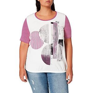 Samoon Casual dames T-shirt met elastische tailleband, korte mouwen, ronde hals, gestreept, gestippeld, grote maten, Motief elektrisch magenta