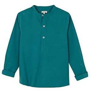 Gocco Mao linnen kinderhemd, glanzend groen, 5-6 jaar, Helder groen