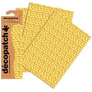 Décopatch C709O Bedrukt papier, 30 x 40 cm, bloemen op gele achtergrond