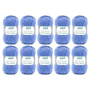 Gründl Hot Socks Pearl Uni Breiwol (75% merinowol, 20% polyamide, 5% kasjmier, 50 g/200 m, naalddikte 2,5-3, 10 x 50 g), blauw, 40 x 37 x 11 cm