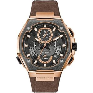 Bulova Hoge precisie Series X quartz chronograaf horloge voor heren, saffierkristal, continue secondewijzer, bruin, precisionist chronograaf tweekleurig roestvrij staal bruin lederen band, Bruin,