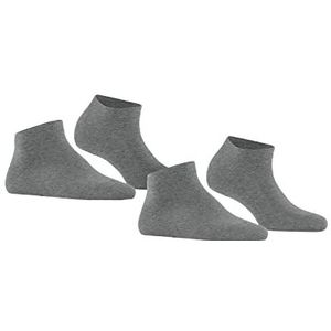 FALKE Happy 2-pack ademende katoenen sokken voor dames, lage sokken, versterkt, zacht op de huid, platte naad aan de effen tenen voor alle doeleinden, multipack 2 paar, Grijs (Light Grey Melange 3390)