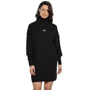 Calvin Klein Jeans Losse trui jurk met geweven label damestruijurken, Zwart