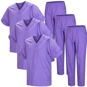 MISEMIYA - 3 stuks - sanitair uniform, uniseks, gezondheids-uniform, uniseks, medische uniform, sanitair, 3-817-8312, Lila 22