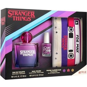 NETFLIX Stranger Things cadeauset met eau de toilette 100 ml, nagellak en beschermhoes in retrocassettevorm voor meisjes