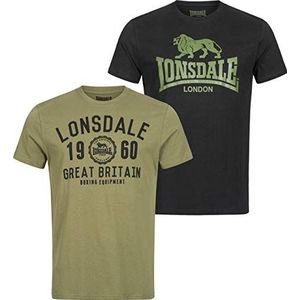 Lonsdale Bangor Double Pack T-shirt voor heren, zwart/olijf