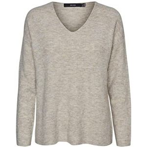 VERO MODA Vmcrewlefile Ls Noos Sweater V-hals Shirt Dames, Berk/details: w. Silver Sce/Nomad Melange