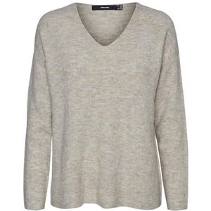 Vero Moda Damestrui, Vmcrewlefile Ls V-hals Blouse Noos Birch2, XL, Weiss