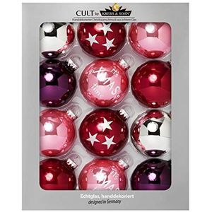 HEITMANN DECO Krebs & Sohn 12 stuks kerstballen van glas voor kerstboom, rood, roze, zilver, diameter 8 cm