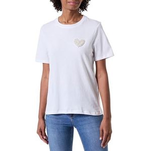 PIECES Pcsria Ss T-shirt met ronde hals voor dames, Glanzend wit details: wit parelmoer hart