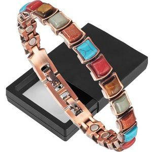 YINOX Koperen armband voor dames, magneetarmband van puur koper met 20 magneten en Turkse stenen, kleurrijk stijlcadeau, 20,5 cm, Stof