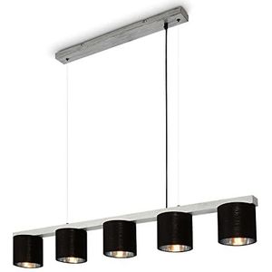 Briloner - Retro hanglamp, hanglamp, vintage, stoffen lampenkap, eetkamer, in hoogte verstelbaar, E14, zilver-zwart