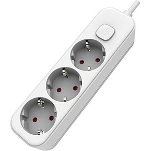 Witte meervoudige basis met schakelaar + 3 geaarde stopcontacten en 1,5 m kabel