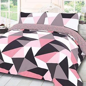 DREAMSCENE Beddengoedset met geometrische vormen, roze, grijs, wit, tweepersoonsbed