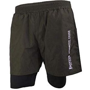 BOXEUR DES RUES - Dubbele shorts in legergroen met contrasterende strepen voor heren