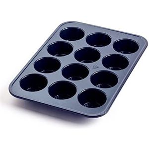 Blue Diamond Bakeware taartvorm met diamant-infusie, keramiek, antiaanbaklaag, voor 12 kopjes, eenvoudig te verwijderen, vaatwasmachinebestendig, geschikt voor vriezer, PFAS-vrij, blauw