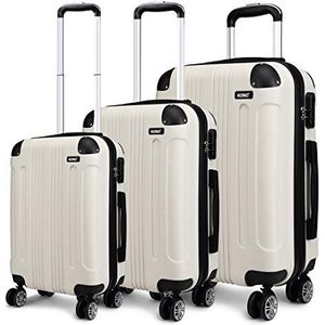 Kono Set van 3 lichte koffers van hard ABS-kunststof, 50,8 cm, 61 cm, 71,1 cm (beige), Beige, Set
