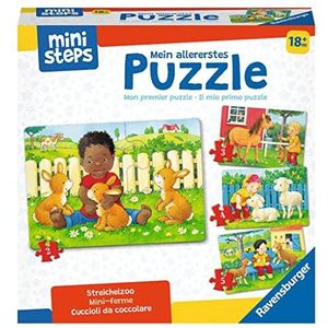 Ravensburger Minteps 4169 Mijn allereerste puzzel: Streichelzoo – 4 eerste puzzels met 2-5 delen, speelgoed vanaf 18 maanden