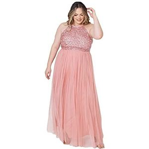 Maya Deluxe Maya Frosted Pink Embellished Halter Neck Pink Maxi Dress dames jurk voor bruidsmeisje, Bloemen, 58