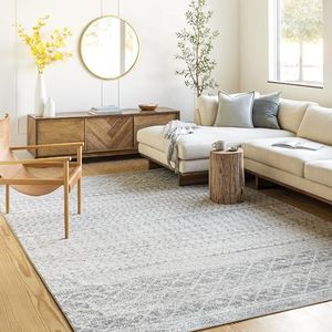 Surya Mooi geometrisch tapijt - Scandinavisch tapijt voor woonkamer, eetkamer, keuken - neutraal, abstract Azteken - Boheemse stijl - onderhoudsvriendelijk - groot tapijt grijs en wit - 120 x 170 cm
