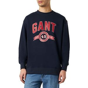 GANT Retro Crest Sweater met ronde hals en retro patch voor heren, Evening Blue