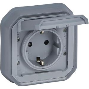 LEGRAND, Plexo New 069833L eindstuk voor Schuko standaard vochtige ruimtes met scharnierdeksel, contactbescherming, installatie met schroefklemmen, 16 A, 250 V, IP44 - IK07, kleur