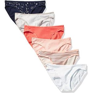 Amazon Essentials Set van 6 katoenen bikinibroekjes voor dames (verkrijgbaar in grote maten), stippen, meerkleurig, sterren, strepen, maat M