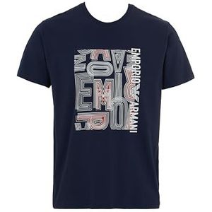 Emporio Armani T-shirt met ronde hals en macro adelaar logo heren T-shirt (1 stuk), Print Ea marineblauw/rood