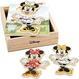 WOOMAX 48724 - Minnie Mouse puzzel - kinderpuzzel, speelgoed Minnie Mouse 3 jaar, houten speelgoed, 19 delen, Minnie Mouse jurken, Disney, 3 jaar