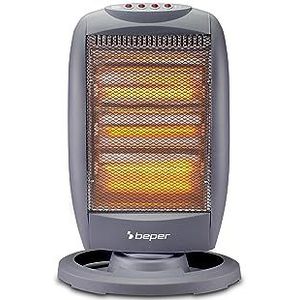 BEPER P203PAN010 Halogeenradiator, oscillerend, 1200 W, laag verbruik, stil, bedieningspaneel en draaggreep, grijs