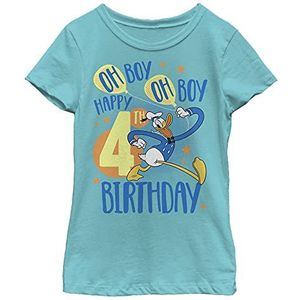 Disney Donald Duck Happy 4th Birthday Oh Boy Oh Boy Oh Boy Girls T-shirt, blauw Tahiti, XS, Tahiti-blauw