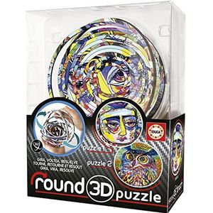 Educa 3D ronde puzzel. 2 abstracte afbeeldingen om op te lossen. Draait, draait om en lost op. 12,7 cm diameter en 14 concentrische ringen. Puzzel vanaf 8 jaar (19709)