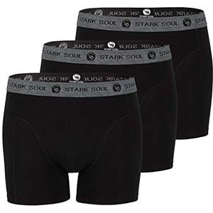 STARK SOUL Set van 3 boxershorts voor heren, retro, van zacht katoen, in zwart, kaki, grijs melange, 3 stuks. Kleur: zwart
