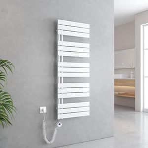 EMKE Elektrische handdoekdroger voor badkamer, 1320 x 500 mm, verwarmd handdoekenrek met thermostaat, elektrische handdoekwarmer, wit, 800 W, handdoekdroger
