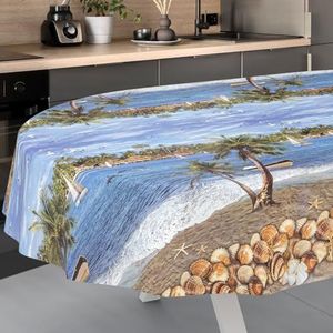ANRO Afwasbaar tafelzeil, voor buiten, binnen, ovaal, met afgesneden rand, vakantie, 200 x 140 cm