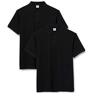 FM London Poloshirt voor heren, verpakking van 2 stuks, katoen, stretch, slim fit, zwart.