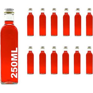 slkfactory Set van 12 lege glazen flessen, 250 ml, flessen met sluiting, kleine flesjes likeur, sapflessen om zelf te vullen 200.