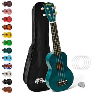 TIGER 2501-BL sopraan-ukelele met draagtas, vilten plectrum en reservesnaren, blauw