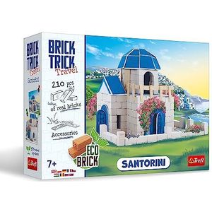 Trefl – Brick Trick Travel: Santori–Bouw van baksteen, reizen, witgekalkt huis, Griekenland, Oia Stad, ECO Bakstenen blokken, herbruikbaar, creatieve set voor kinderen vanaf 7 jaar