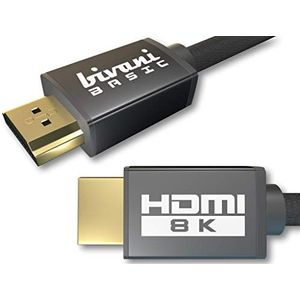 bivani HDMI-kabel 2.1, 8 K, 1 meter, 48 Gbit/s, 10 K/8 K@60 Hz/4 K@120 HZ – HDR10+ / eARC ARC/VRR/HDCP/CEC – High Speed Ethernet – PS5 en Xbox Series X Ready – nylon mantel – Basic Series – 1 m