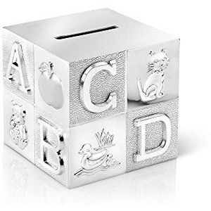 Zilverstad A6016260 Spaarpot kubus groot ABC zilver gelakt
