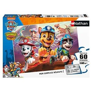 Nathan - Puzzel voor kinderen - 60 stukjes - Paw Patrol om de dinosaurussen te hulp - Meisjes of jongens vanaf 6 jaar - Hoogwaardige puzzel - dik en duurzaam karton - 86575