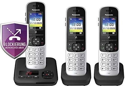 Panasonic KX-TGH723GS Draadloze Telefoon Met Antwoordapparaat, Zwart-Zilver, Set Van 3 Telefoons