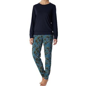 Schiesser Katoenen modal lange pyjama set voor dames, petrol bloemenpatroon, 48, Bloemen petrol blauw