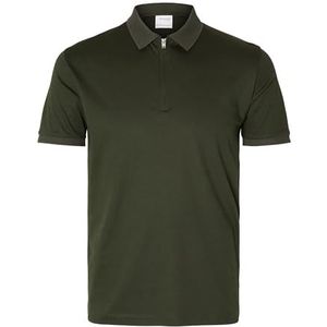 Selected Homme Slhfave Zip Ss Polo Noos Poloshirt voor heren, Bruin