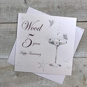 White Cotton Cards Happy Wood wenskaart voor 5e verjaardag, handgemaakt, glas, code bd105
